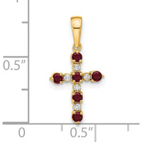 14K Yellow Gold Lab Created Ruby and Diamond Cross Pendant by Oro Pregiato