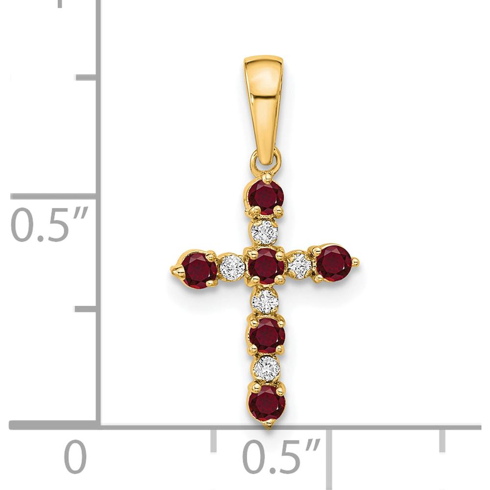 14K Yellow Gold Lab Created Ruby and Diamond Cross Pendant by Oro Pregiato