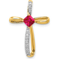14K Yellow Gold Lab-Created Ruby and Diamond Cross Slide Pendant - 0.46 Carat Ruby by Lumare Gioia