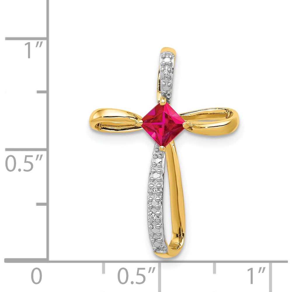 14K Yellow Gold Lab-Created Ruby and Diamond Cross Slide Pendant - 0.46 Carat Ruby by Lumare Gioia
