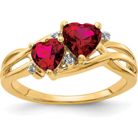 14K Yellow Gold Lab Created Ruby and Diamond Double Heart Ring - 1.64 Carat Total Ruby Weight by 0