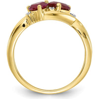 14K Yellow Gold Lab Created Ruby and Diamond Double Heart Ring - 1.64 Carat Total Ruby Weight by 0