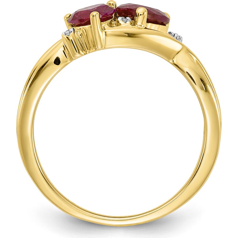 14K Yellow Gold Lab Created Ruby and Diamond Double Heart Ring - 1.64 Carat Total Ruby Weight by 0