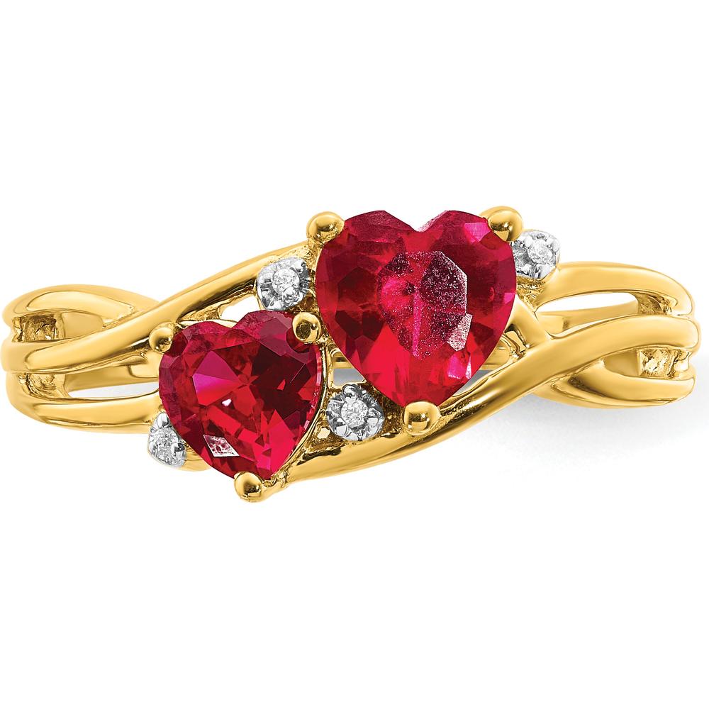 14K Yellow Gold Lab Created Ruby and Diamond Double Heart Ring - 1.64 Carat Total Ruby Weight by 0