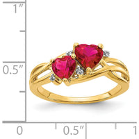 14K Yellow Gold Lab Created Ruby and Diamond Double Heart Ring - 1.64 Carat Total Ruby Weight by 0