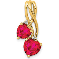 14K Yellow Gold Lab Created Ruby and Diamond Heart Pendant with Open Back Design - 2.00 Carat Total Ruby Weight, 0.02 Carat Total Diamond Weight by Lumare Gioia
