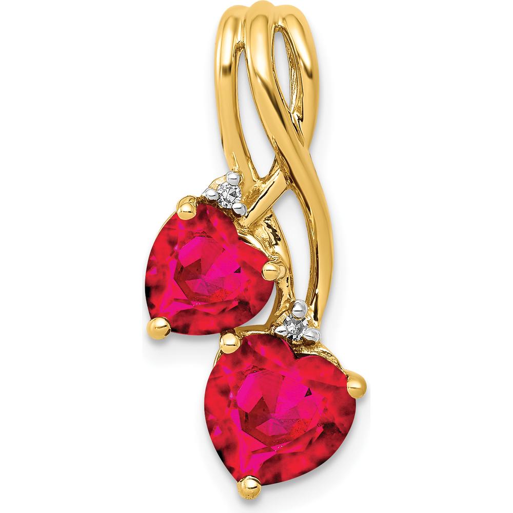 14K Yellow Gold Lab Created Ruby and Diamond Heart Pendant with Open Back Design - 2.00 Carat Total Ruby Weight, 0.02 Carat Total Diamond Weight by Lumare Gioia