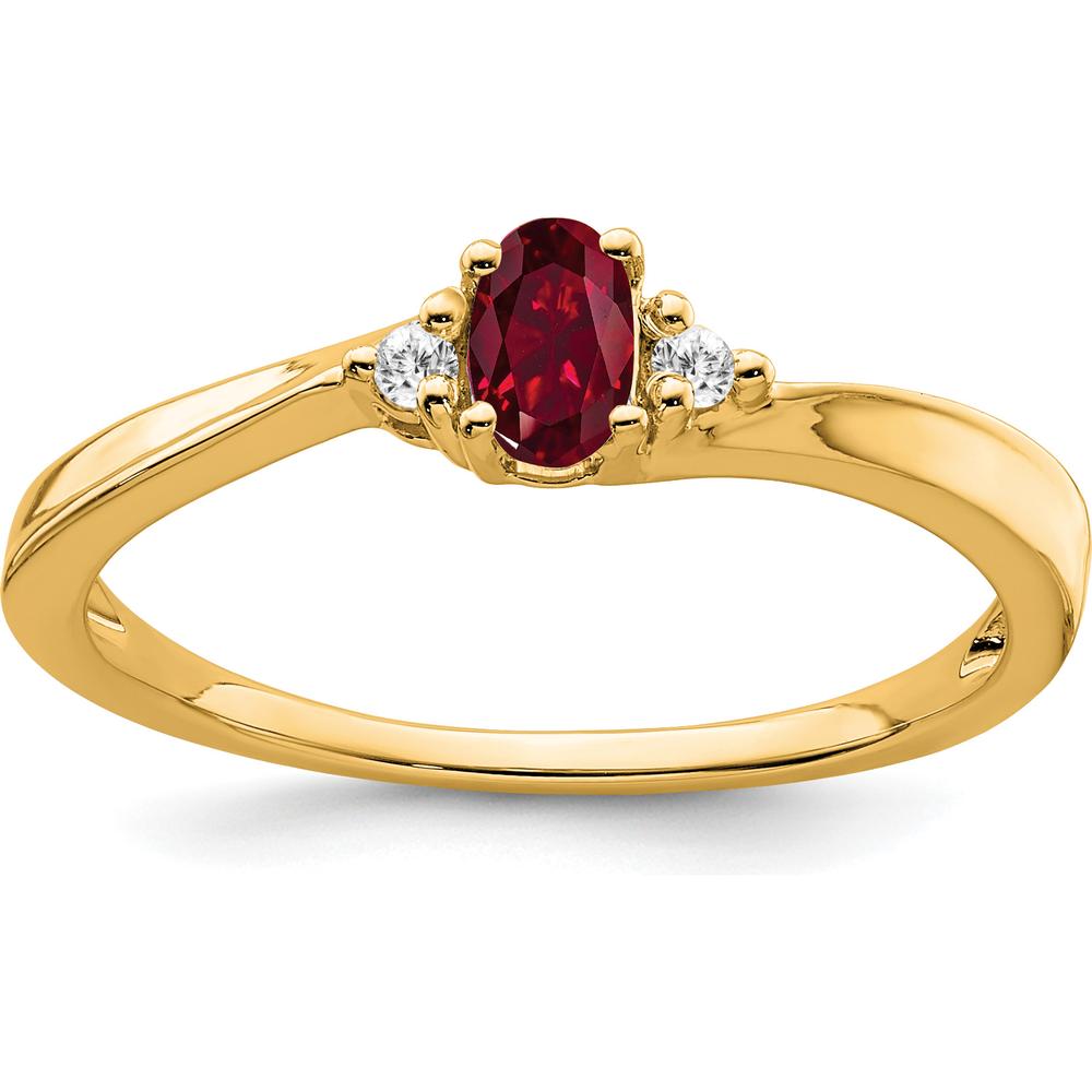 14K Yellow Gold Lab-Created Ruby and Diamond Ring with 0.02 Carat Total Diamond Weight by 0