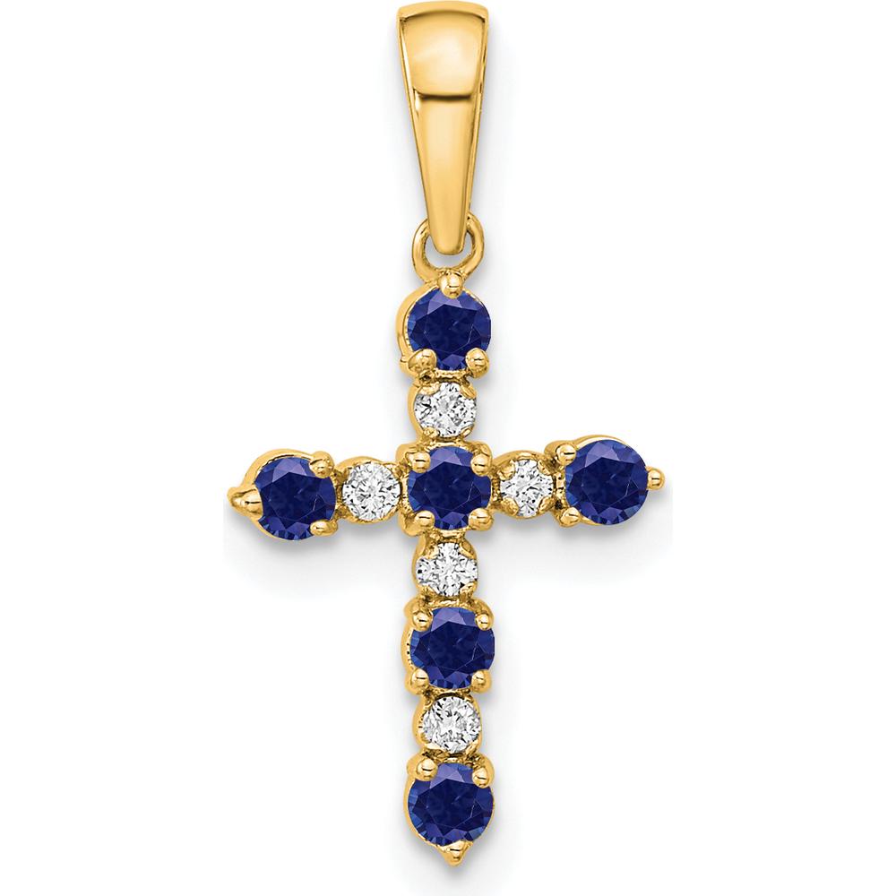 14K Yellow Gold Lab Created Sapphire and Diamond Cross Pendant by Oro Pregiato