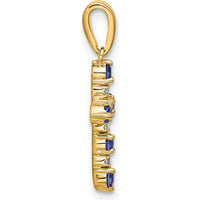 14K Yellow Gold Lab Created Sapphire and Diamond Cross Pendant by Oro Pregiato