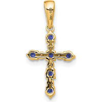14K Yellow Gold Lab Created Sapphire and Diamond Cross Pendant by Oro Pregiato