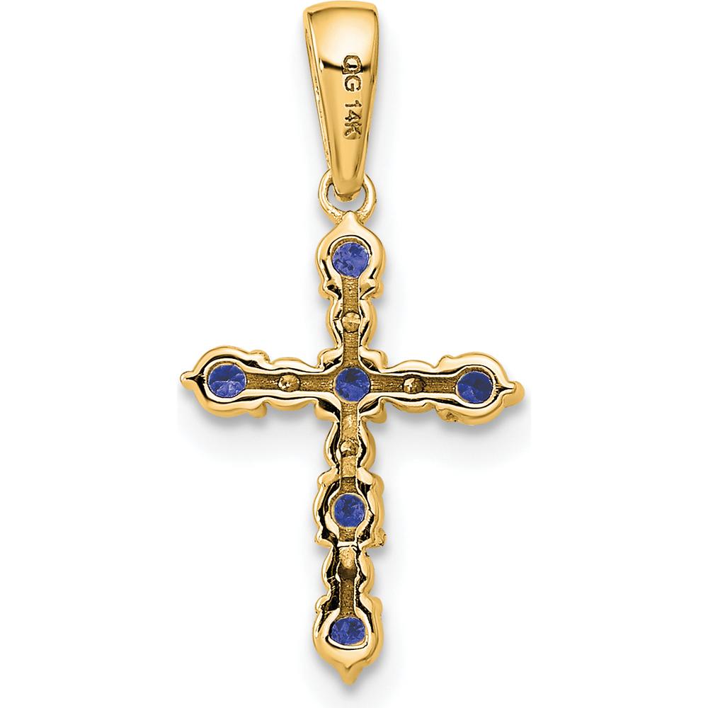 14K Yellow Gold Lab Created Sapphire and Diamond Cross Pendant by Oro Pregiato