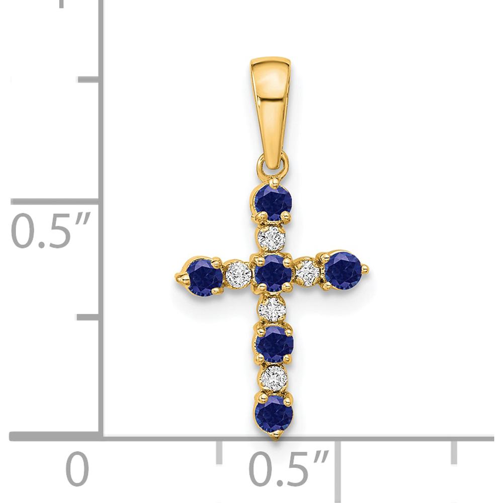 14K Yellow Gold Lab Created Sapphire and Diamond Cross Pendant by Oro Pregiato