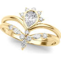 14K Yellow Gold Lab Diamond Chevron Ring - Pear Shape Center 0.375 Carat Total Weight - Size 7 by Robinson's Jewelers