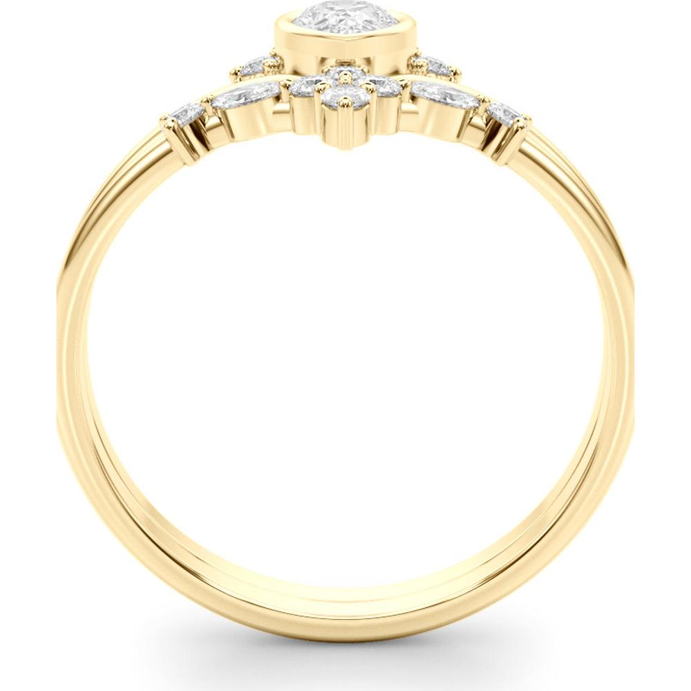 14K Yellow Gold Lab Diamond Chevron Ring - Pear Shape Center 0.375 Carat Total Weight - Size 7 by Robinson's Jewelers
