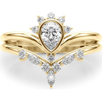14K Yellow Gold Lab Diamond Chevron Ring - Pear Shape Center 0.375 Carat Total Weight - Size 7 by Robinson's Jewelers