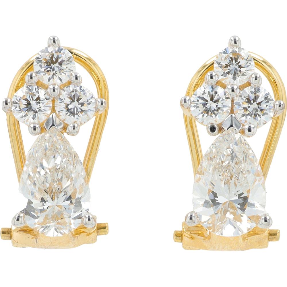 14K Yellow Gold Lab Grown Diamond Drop Earrings with Pear and Round Diamonds - 2.00 Carat Total Diamond Weight