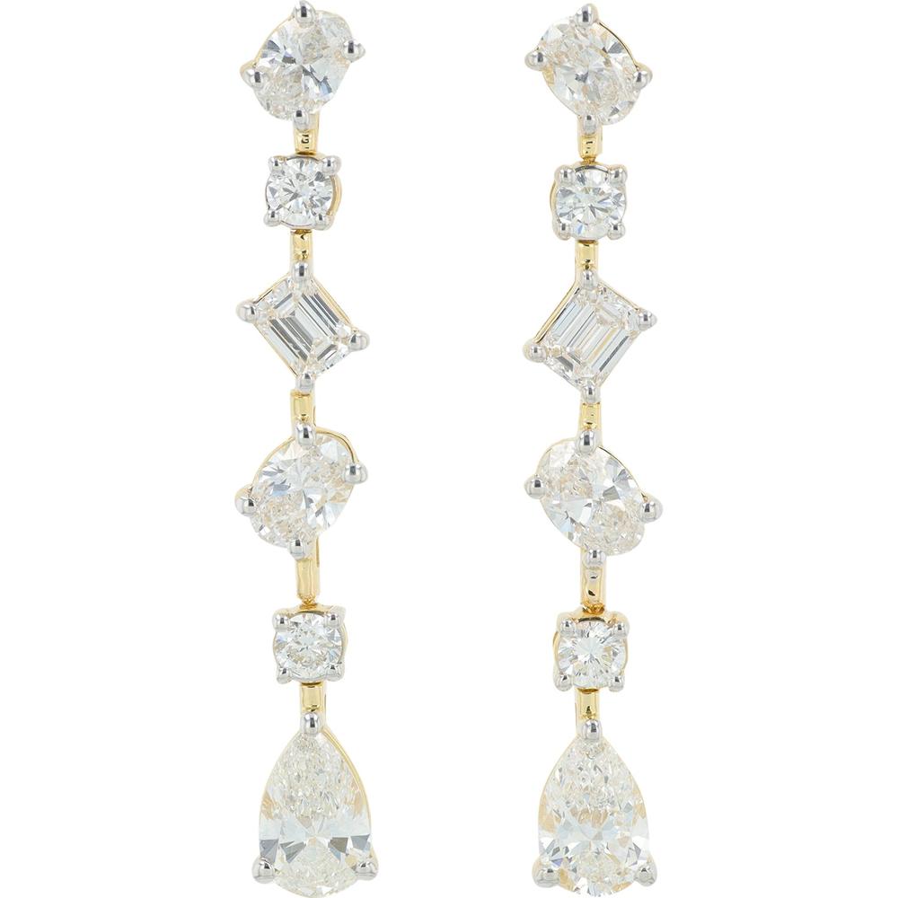14K Yellow Gold Lab Grown Diamond Drop Earrings with Round, Oval, and Pear - Shaped Diamonds - 4.00 Carat Total Diamond Weight