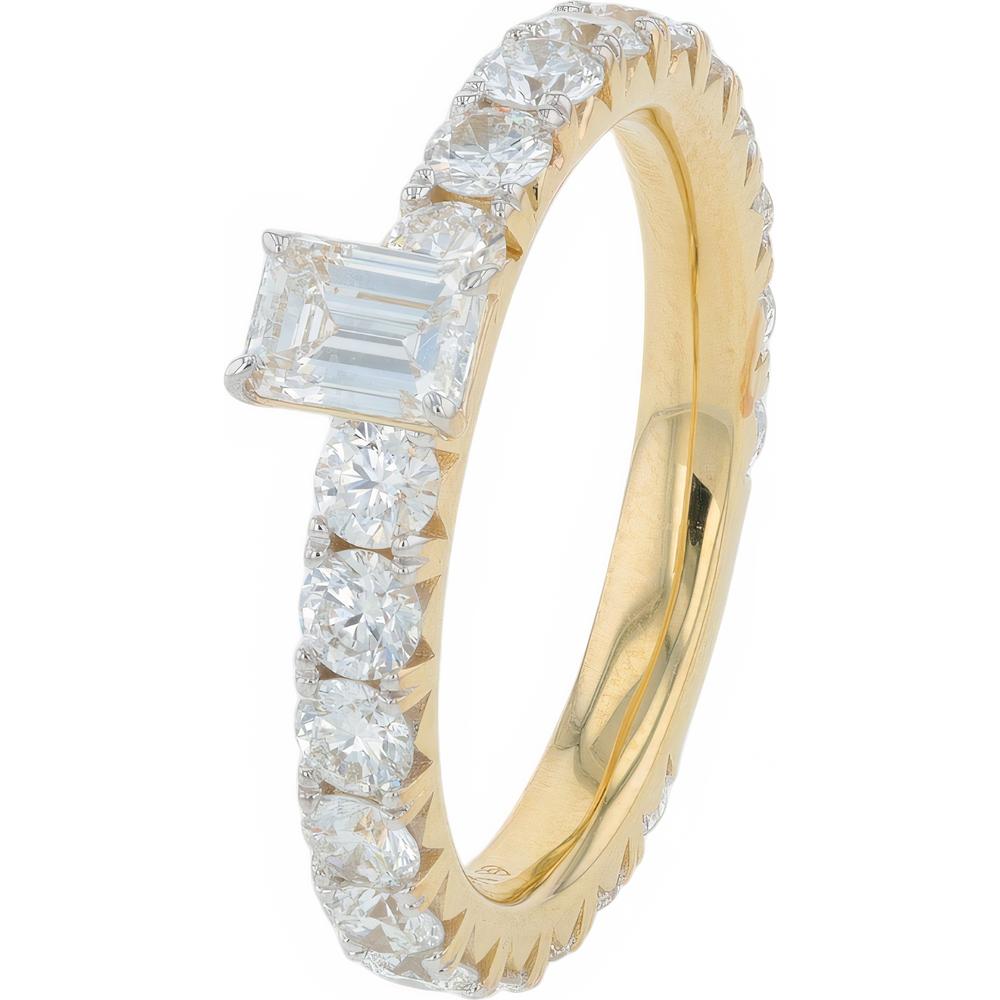 14K Yellow Gold Lab Grown Diamond Engagement Ring with Emerald Cut and Round Diamonds - 2.00 Carats Total Diamond Weight