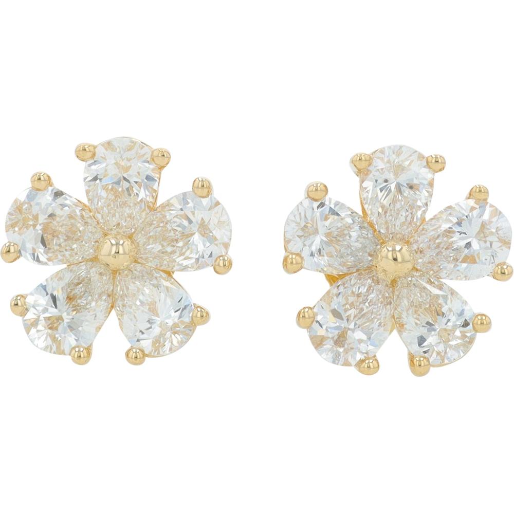 14K Yellow Gold Lab Grown Diamond Flower Earrings - 2.00 Carat Total Diamond Weight