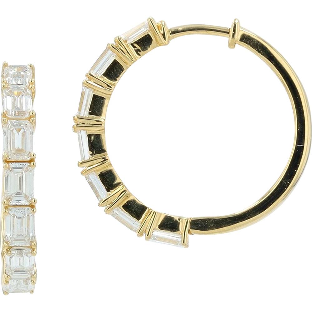 14K Yellow Gold Lab Grown Diamond Hoop Earrings with Emerald Cut Diamonds - 2.00 Carat Total Diamond Weight