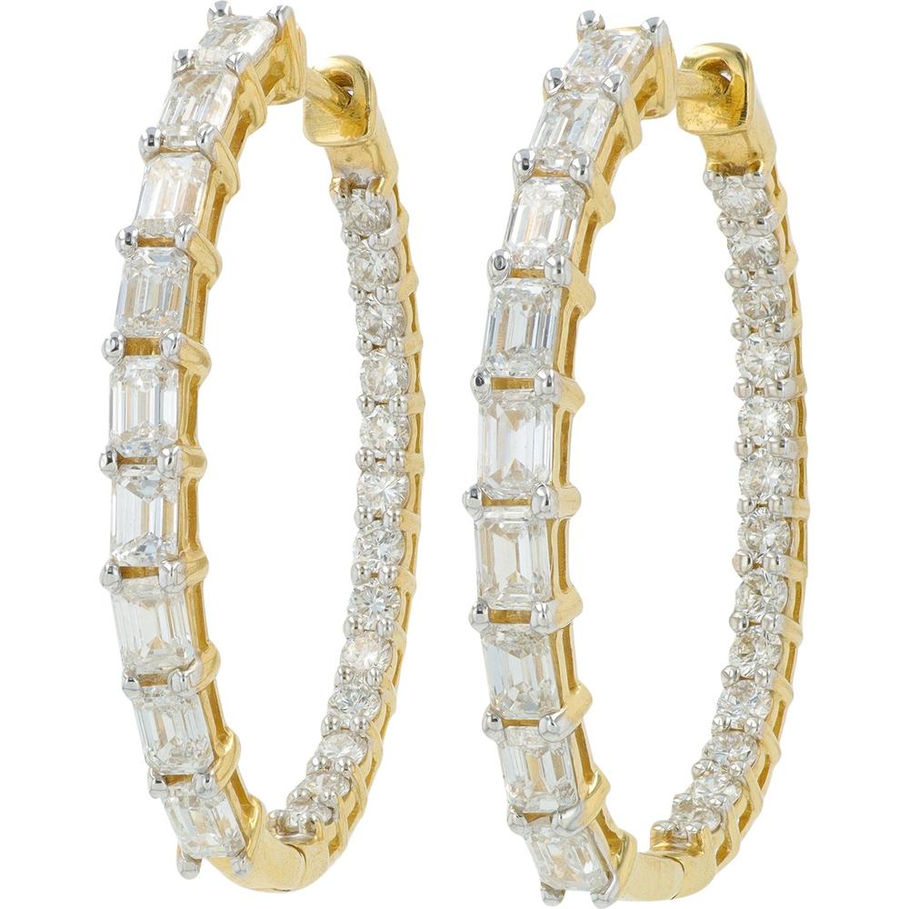 14K Yellow Gold Lab Grown Diamond Inside - Out Hoop Earrings - 3.00 Carat Total Diamond Weight