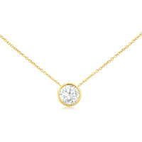 14K Yellow Gold Lab Grown Diamond Necklace with 1 Carat Round Diamond