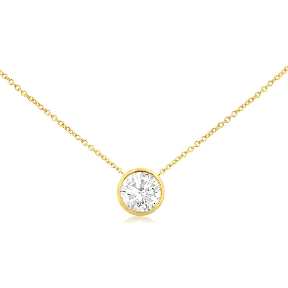 14K Yellow Gold Lab Grown Diamond Necklace with 1 Carat Round Diamond