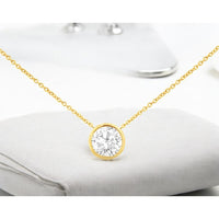 14K Yellow Gold Lab Grown Diamond Necklace with 1 Carat Round Diamond