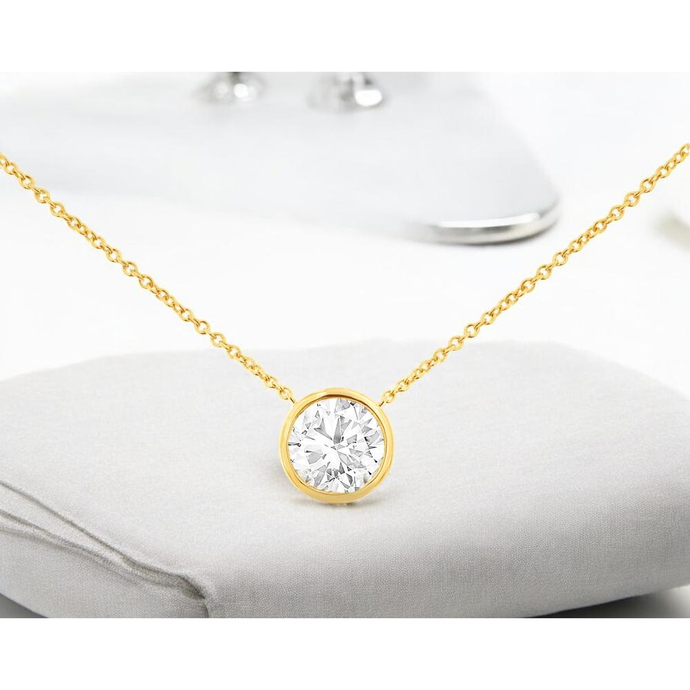 14K Yellow Gold Lab Grown Diamond Necklace with 1 Carat Round Diamond