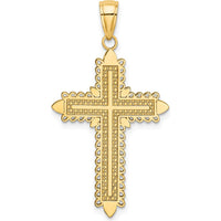 14K Yellow Gold Lace Border Cross Pendant with Polished Finish - 36.4mm Total Length by Oro Pregiato