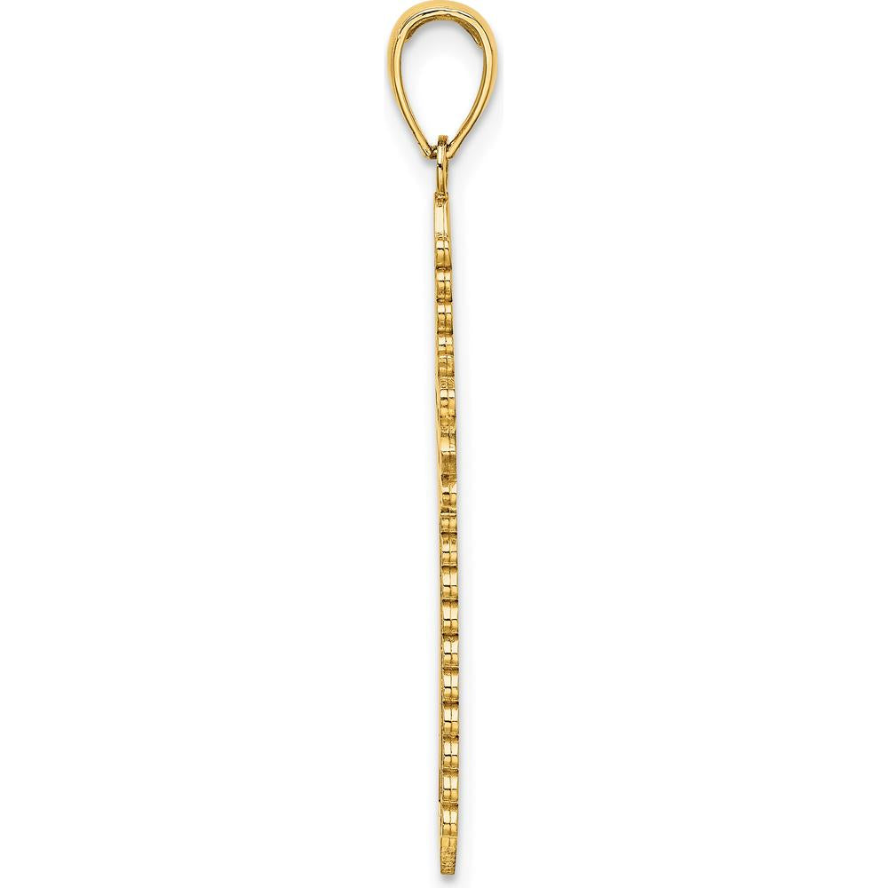 14K Yellow Gold Lace Border Cross Pendant with Polished Finish - 36.4mm Total Length by Oro Pregiato