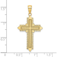14K Yellow Gold Lace Border Cross Pendant with Polished Finish - 36.4mm Total Length by Oro Pregiato