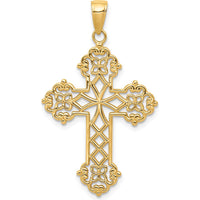 14K Yellow Gold Lacey Budded Cross Pendant - 40mm Length by Oro Pregiato