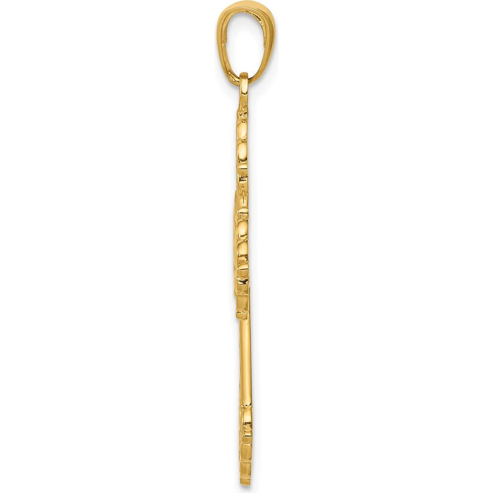 14K Yellow Gold Lacey Budded Cross Pendant - 40mm Length by Oro Pregiato