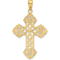 14K Yellow Gold Lacey Budded Cross Pendant - 40mm Length by Oro Pregiato