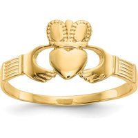 14K Yellow Gold Ladies Claddagh Ring with Heart and Hand Motif by Oro Pregiato