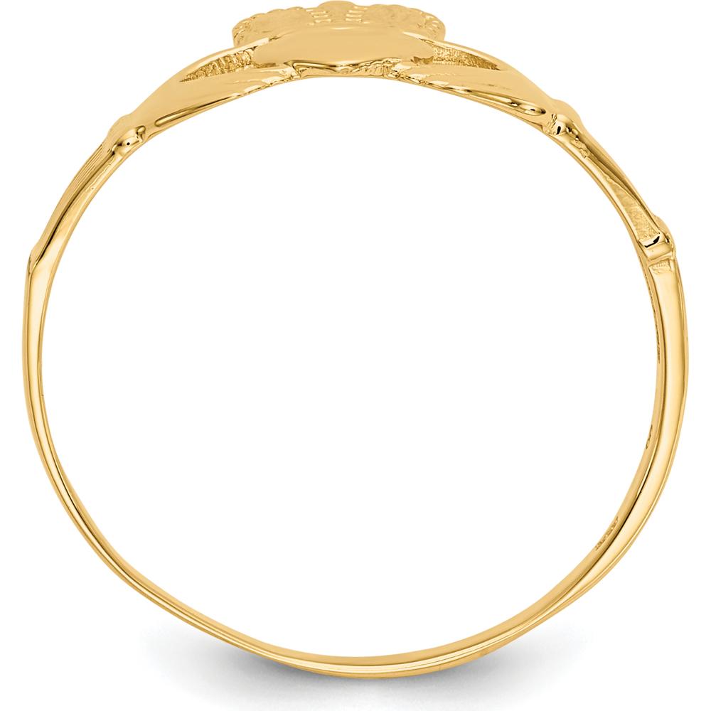 14K Yellow Gold Ladies Claddagh Ring with Heart and Hand Motif by Oro Pregiato
