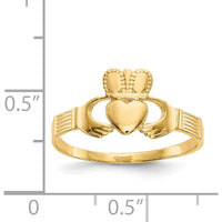 14K Yellow Gold Ladies Claddagh Ring with Heart and Hand Motif by Oro Pregiato