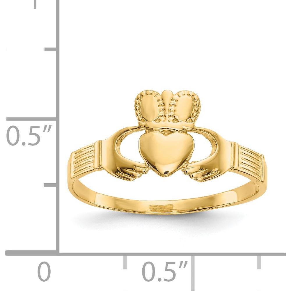 14K Yellow Gold Ladies Claddagh Ring with Heart and Hand Motif by Oro Pregiato