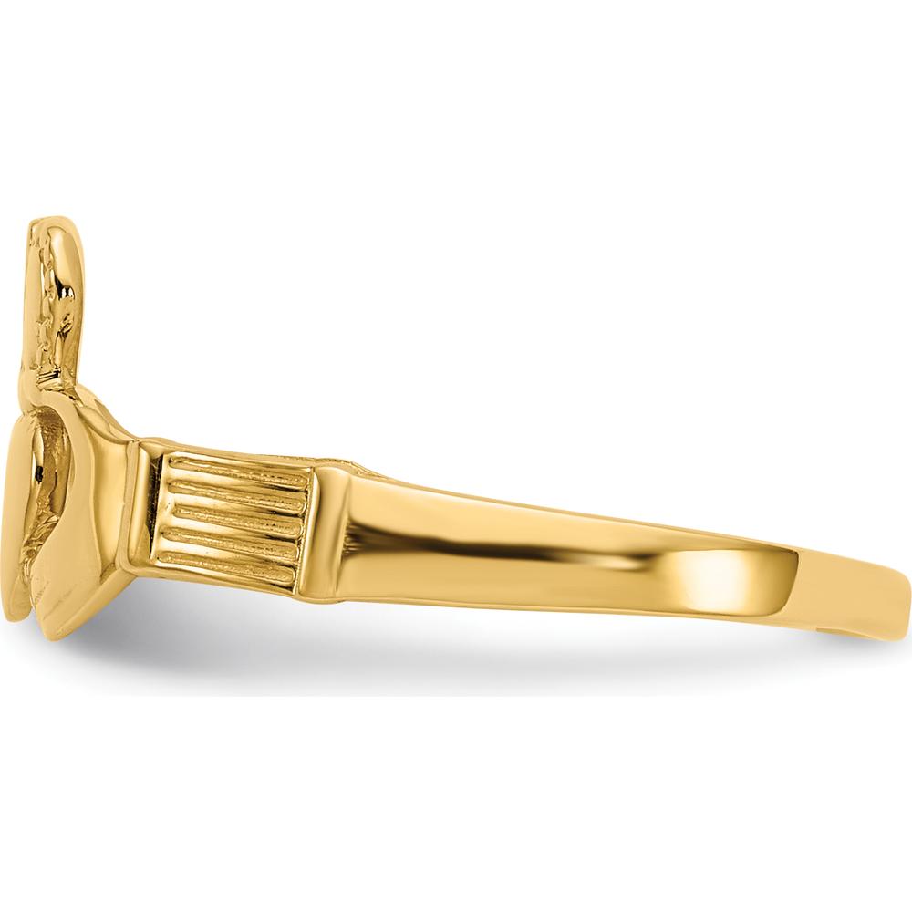 14K Yellow Gold Ladies Claddagh Ring with Heart and Hand Motif by Oro Pregiato