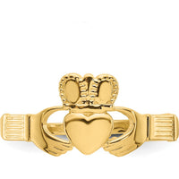 14K Yellow Gold Ladies Claddagh Ring with Heart and Hand Motif by Oro Pregiato