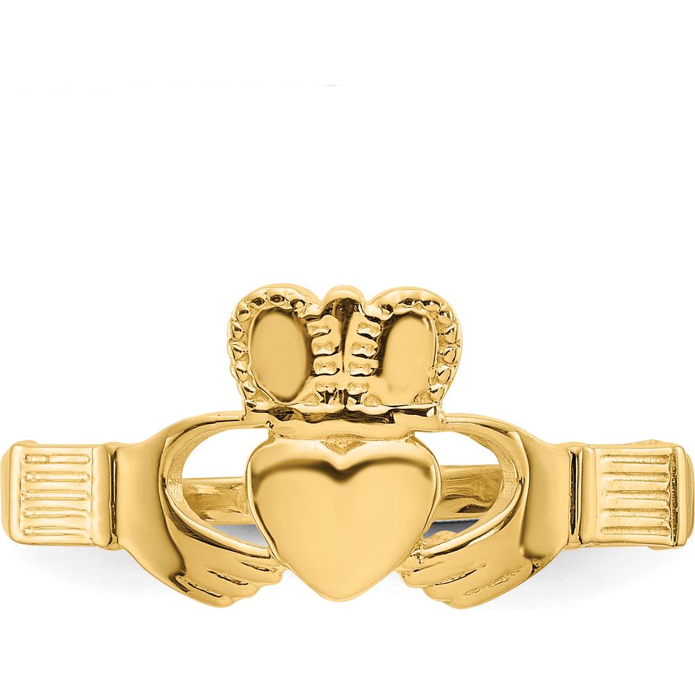 14K Yellow Gold Ladies Claddagh Ring with Heart and Hand Motif by Oro Pregiato