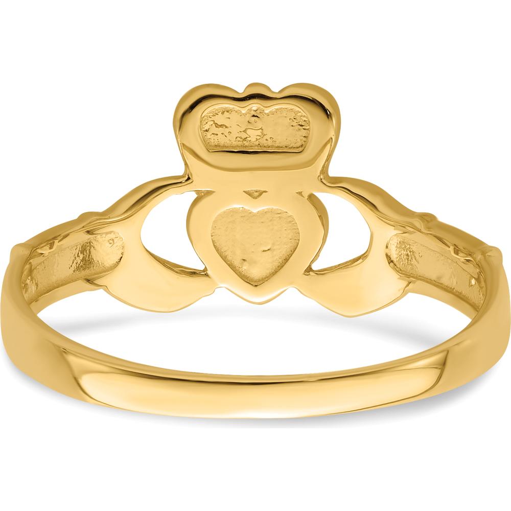 14K Yellow Gold Ladies Claddagh Ring with Heart and Hand Motif by Oro Pregiato