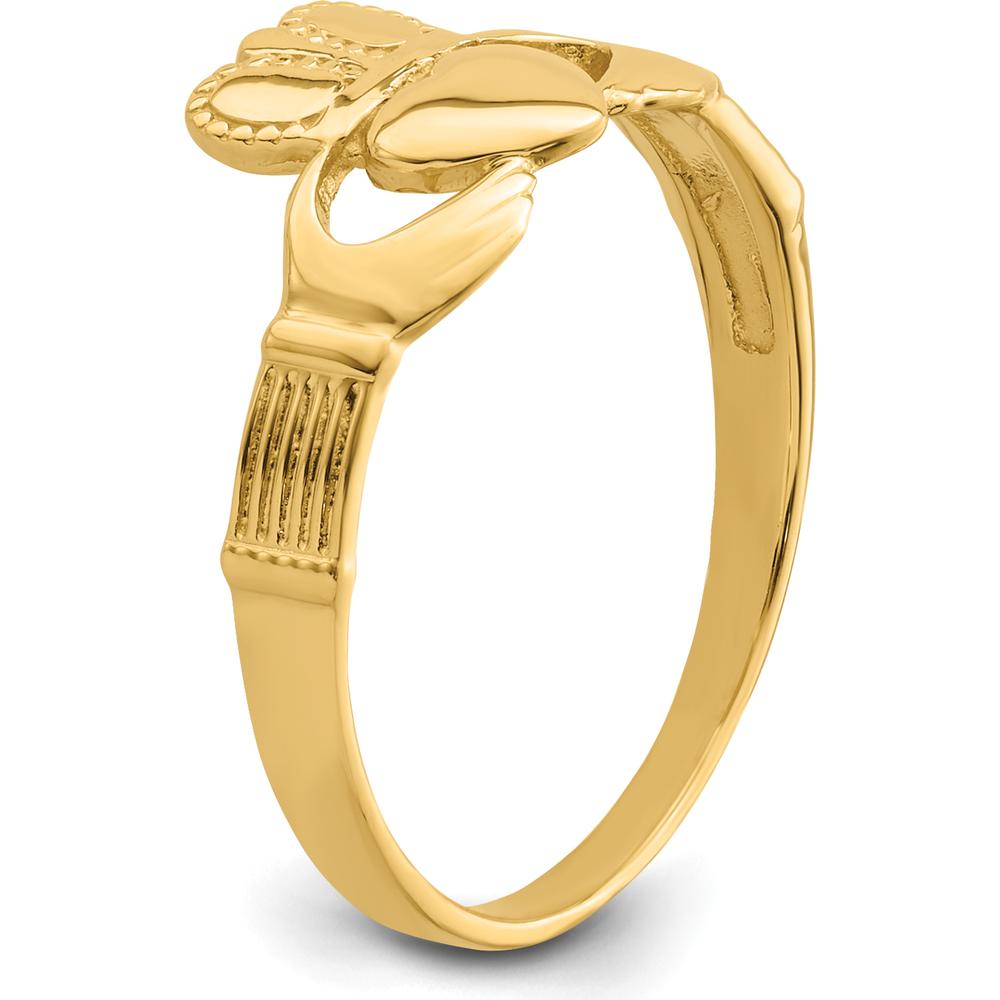14K Yellow Gold Ladies Claddagh Ring with Heart and Hand Motif by Oro Pregiato