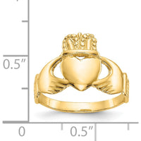 14K Yellow Gold Ladies Claddagh Ring with Textured Heart and Crown Design by Oro Pregiato