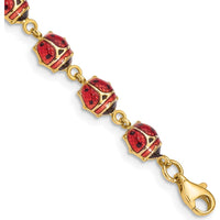 14K Yellow Gold Ladybug Bracelet with Red and Black Enamel and Resin Accents - 7" Length by Oro Pregiato