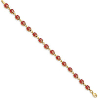 14K Yellow Gold Ladybug Bracelet with Red and Black Enamel and Resin Accents - 7" Length by Oro Pregiato
