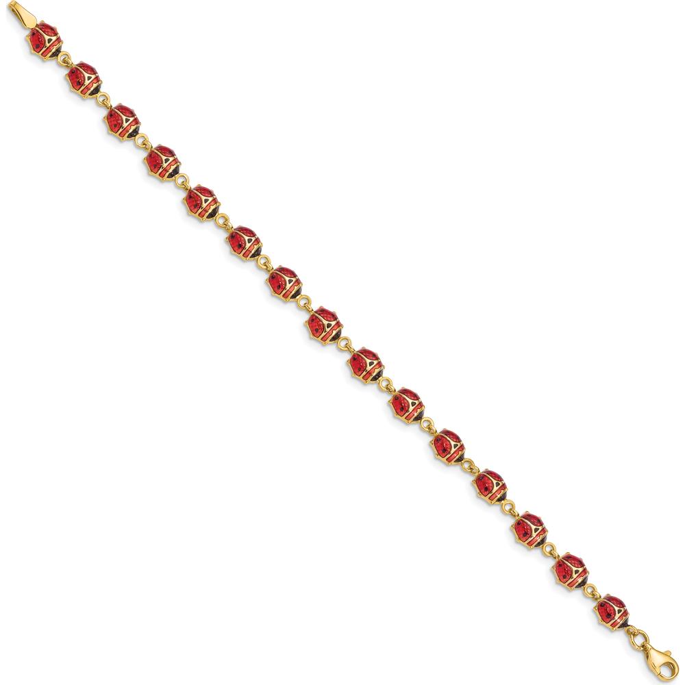 14K Yellow Gold Ladybug Bracelet with Red and Black Enamel and Resin Accents - 7" Length by Oro Pregiato