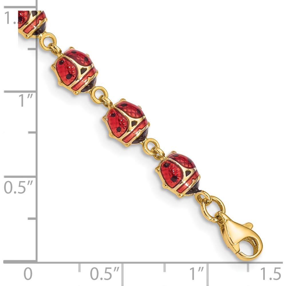 14K Yellow Gold Ladybug Bracelet with Red and Black Enamel and Resin Accents - 7" Length by Oro Pregiato